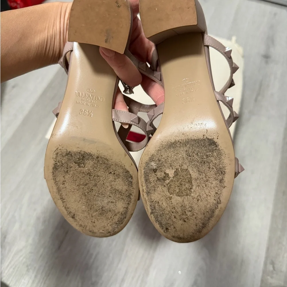 Valentino Pink Studded T-Strap Block Heel Sandals